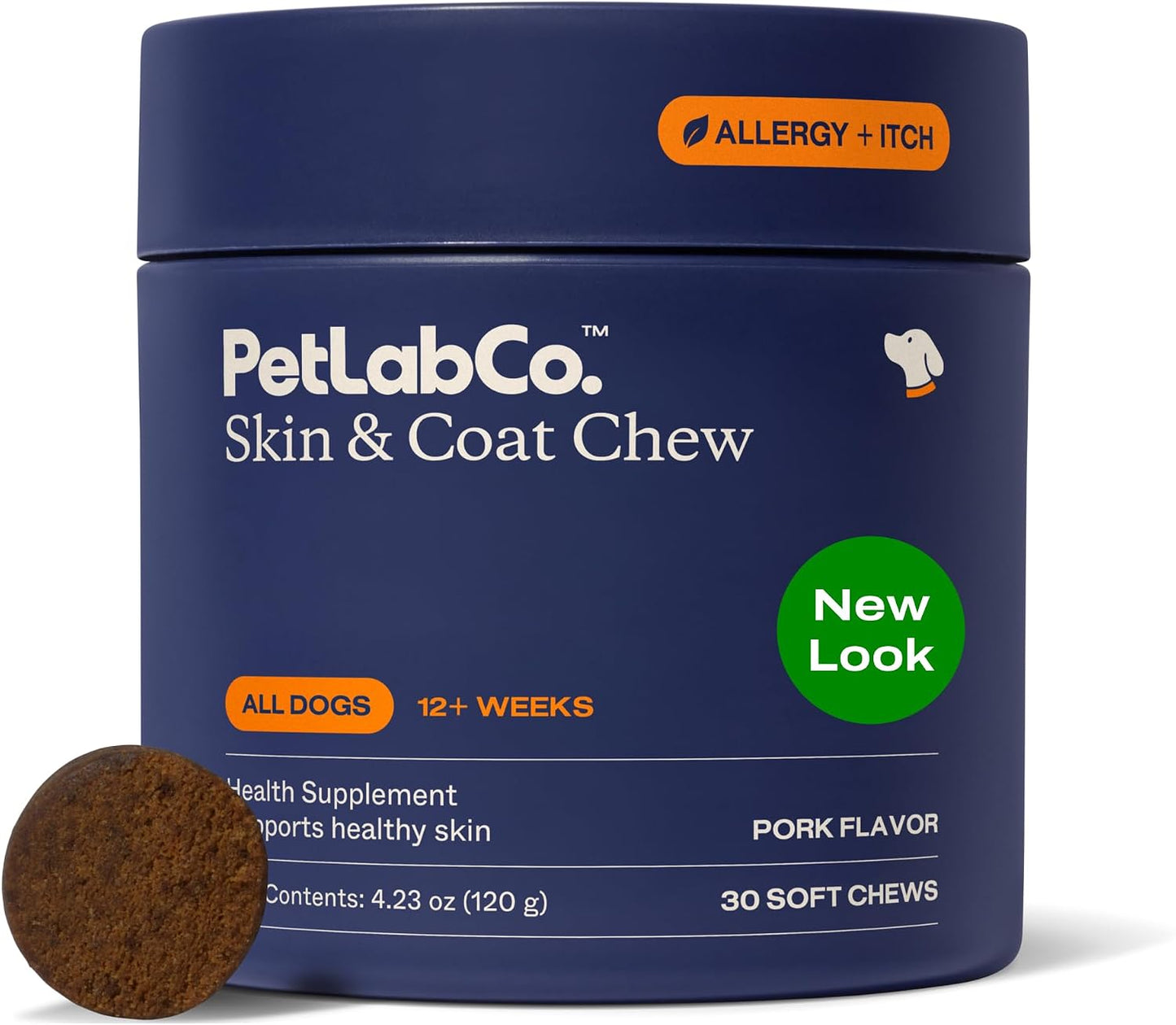 PetLab Co. Skin & Coat Chews for Dogs, 30 Soft Chews, Pork | Omega 3-6, apple cider vinegar and vitamin E to support skin moisture and a shiny, healthy coat