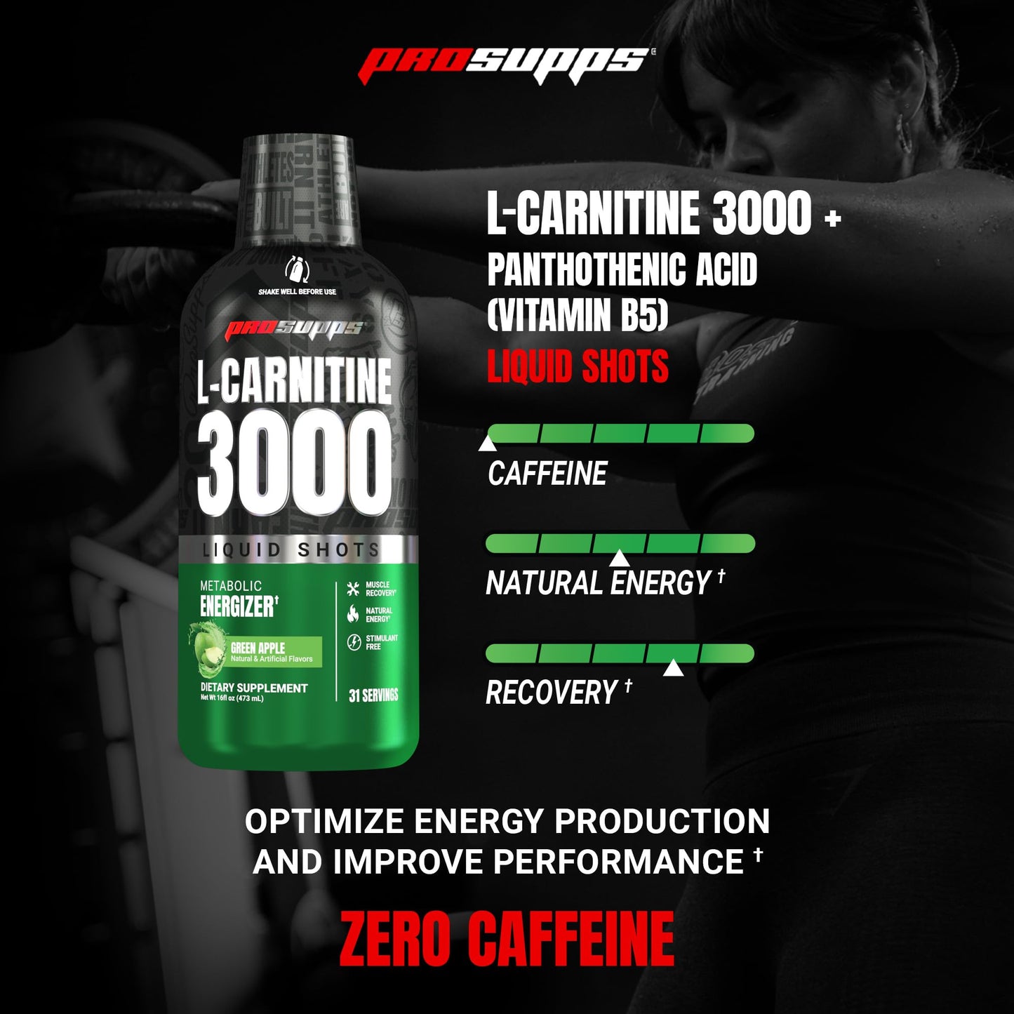 ProSupps L-Carnitine Liquid 3000, Stimulant-Free Liquid Shots for Men & Women - Clean Workout Drink for Energy, Performance & Muscle Recovery - No Sugar, No Carbs - 31 Servings, Berry