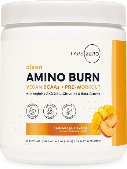 Type Zero Amino Burn (Peach Mango) 30 Servings, Clean Pre Workout