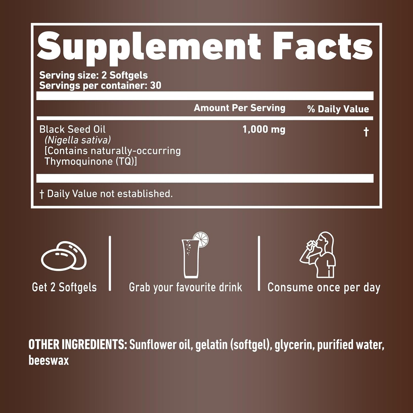 Resilia Ethiopian Black Seed Softgels 1000mg Per Serving – Premium Nigella Sativa Seed Oil Supplement – Digestive & Immune Support Formula – Easy to Swallow Soft Capsules (60 Count)