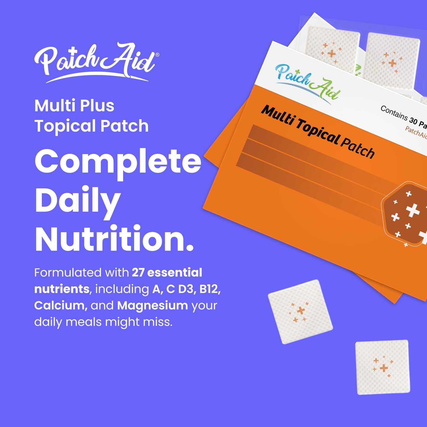 PatchAid Multi Plus Topical Patch (Pack of 2) | Daily Energy & Wellness Support, 27 Essential Vits Including Iron, B12, and Calcium, 8-Hour Wear & Slow Release, 60 Day Supply