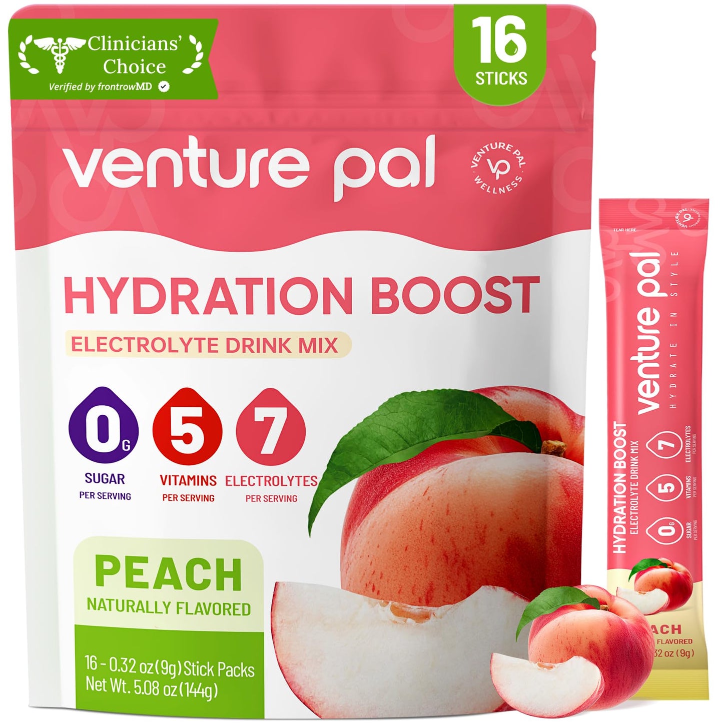 Venture Pal Sugar Free Electrolyte Powder, Liquid Daily IV Hydration Packet | 7 Electrolytes & 5 Vitamins Instantly Hydration, Electrolyte Dink Mix for Sports & Recovery, Vegan, Keto-Friendly, 16 Sticks