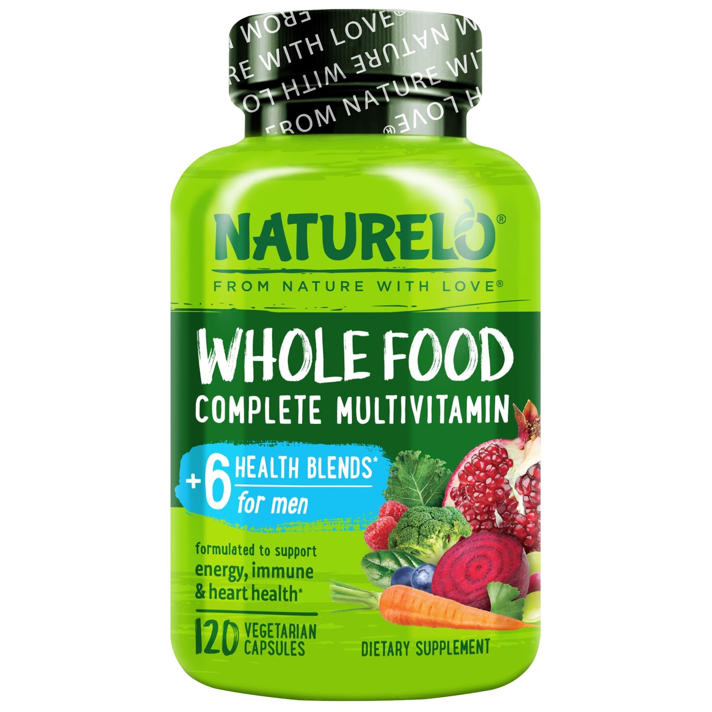 NATURELO Mens Multivitamins - Whole Food Multivitamin for Men with Vitamins, Minerals - 120 Vegetarian Capsules for Energy, Brain, Heart, Eye Health*