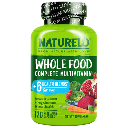 NATURELO Mens Multivitamins - Whole Food Multivitamin for Men with Vitamins, Minerals - 120 Vegetarian Capsules for Energy, Brain, Heart, Eye Health*