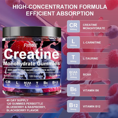 Creatine Monohydrate Gummies 5000mg with L-Carnitine, 120 Count