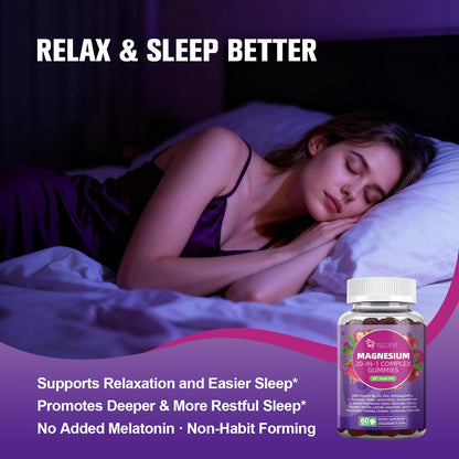 Migcopat Magnesium Complex 20 in 1 Magnesium Gummies with Glycinate Citrate Malate Taurate - Ashwagandha, L-Theanine, D3&Zinc for Relaxation, Sleep, Muscle&Heart Support, Strawberry, 60 Cts