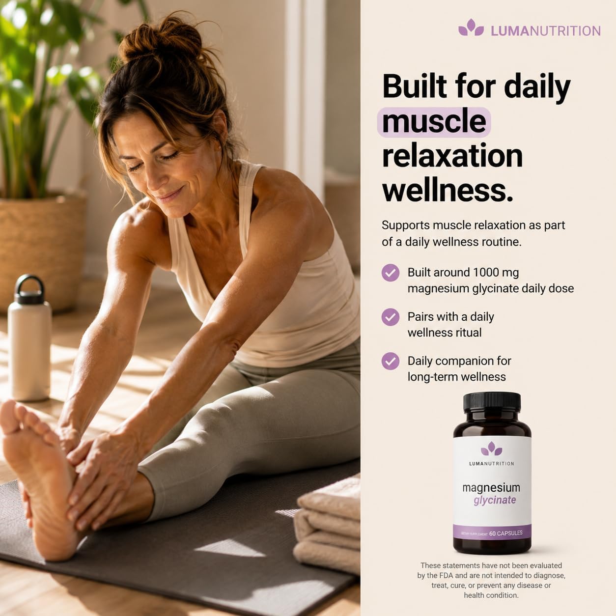 Luma Nutrition Magnesium Glycinate 1000mg Supplement - 60 Capsules