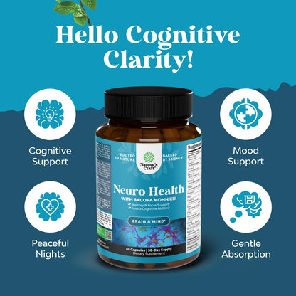 Nootropic Brain Supplement for Memory and Focus Support - Vitamins for Mental Support & Clarity with Bacopa Monnieri, VIT A, B6, Riboflavin, Niacin, Thiamin & Folate - Cognitive Complex - 60 Count