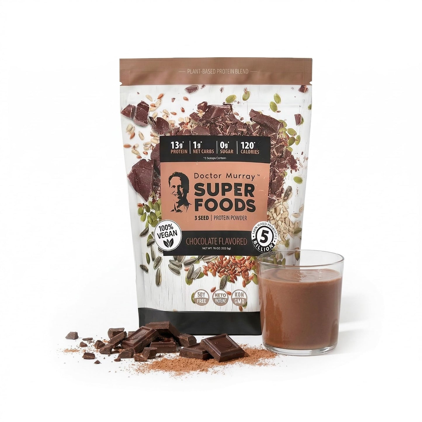Dr. Murray's Super Foods 3 Seed Protein Powder - Pumpkin Flax Sunflower | Vegan Plant Protein | No Artificial Additives | GMP Certified | Unflavored, 1 lb.