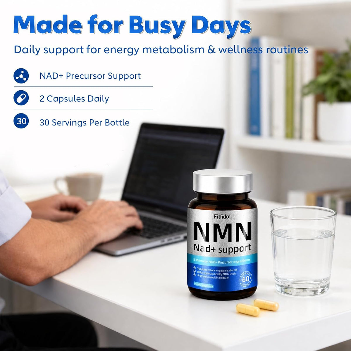 NMN 500mg Capsules, 5-in-1 with Resveratrol, TMG & CoQ10, 60 Count