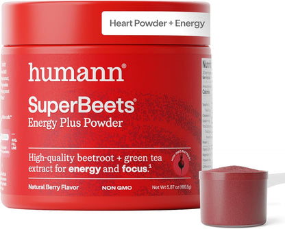 HumanN SuperBeets Energy Plus with Grape Seed Extract - Beet Root Powder, Green Tea Extract, Caffeine, Vitamin C, Non-GMO, 5.87oz