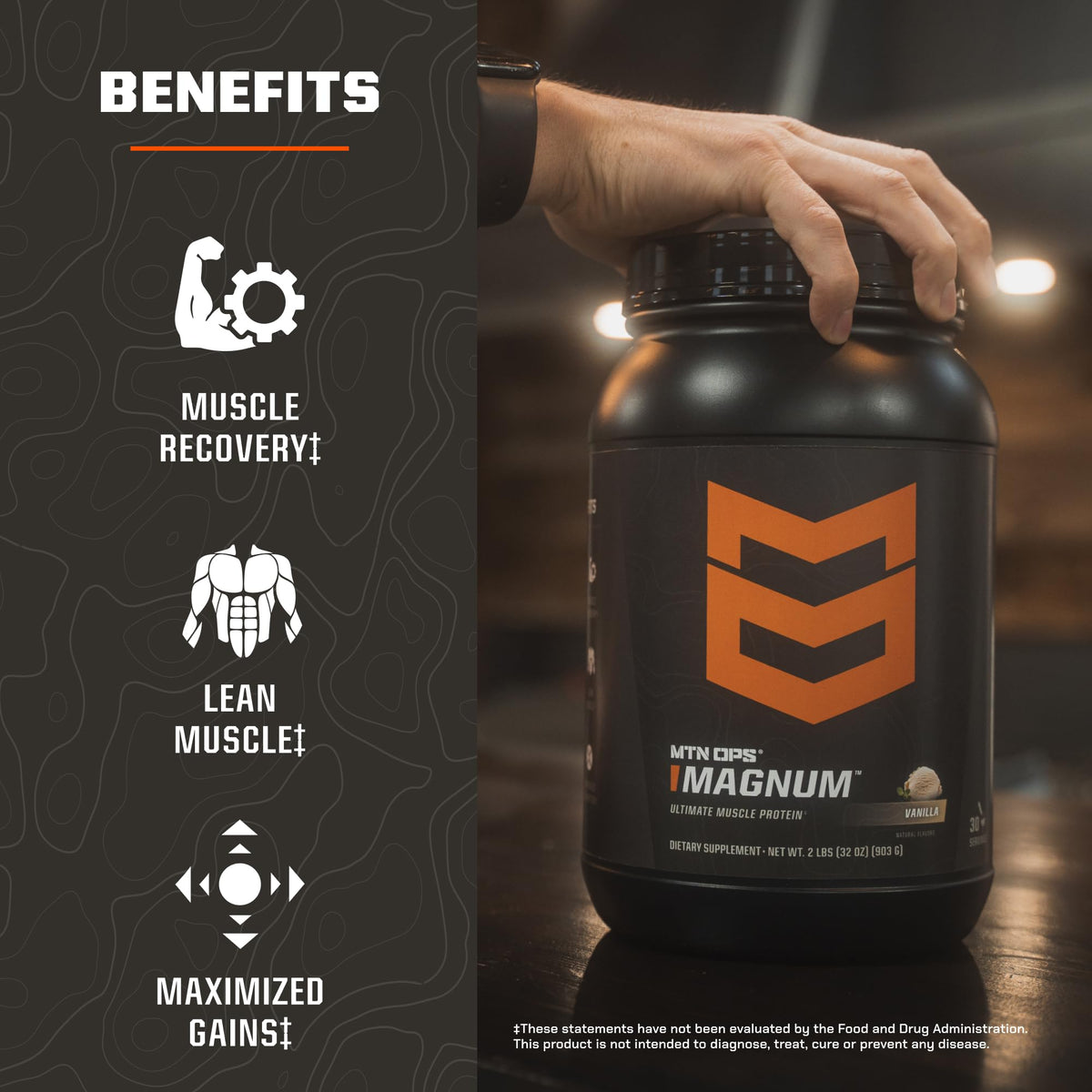MTN OPS Magnum Protein Powder 23g Protein per Serving Whey Protein Blend with BCAAs Low Sugar Gluten Free 30 Servings Chocolate