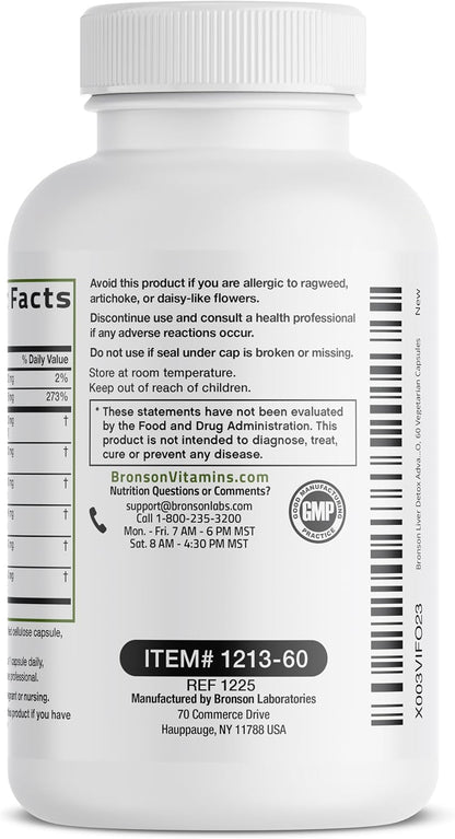 Bronson Liver Detox Advanced Detox & Cleansing Formula 60 Capsules | Liver Health Support with Milk Thistle, Dandelion Extract, Turmeric, Artichoke Leaf & Beet Root, Non-GMO, Soy-Free