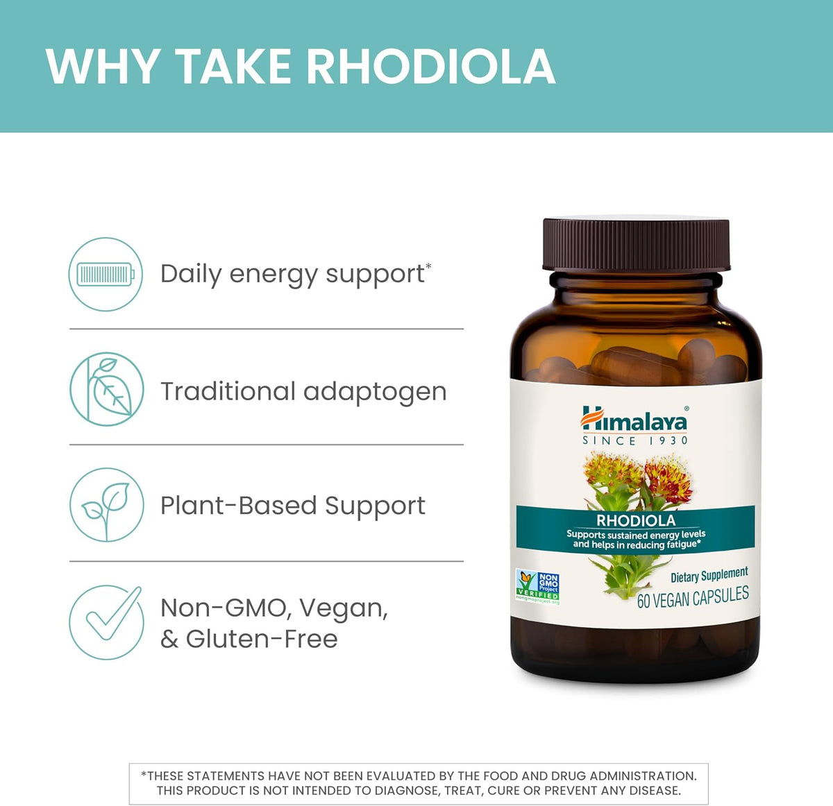 Himalaya Rhodiola Rosea Extract - Herbal Rhodiola Rosea Supplements for Supporting Stress Relief, Energy, and Exercise Endurance - Vegan, Gluten Free, 250 mg, 60 Capsules
