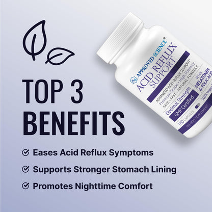 Approved Science® Acid Reflux Support - with Melatonin, Marshmallow Root, L-Taurine -180 Capsules - Vegan