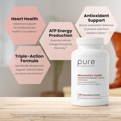 MicroActive CoQ10 Enhanced with MicroPQQ + Shilajit “Sustained Release” 60 Veg Caps | Convenient Once a Day Clinical Dose | 2 Month Supply | Vegan | Pharmaceutical Grade