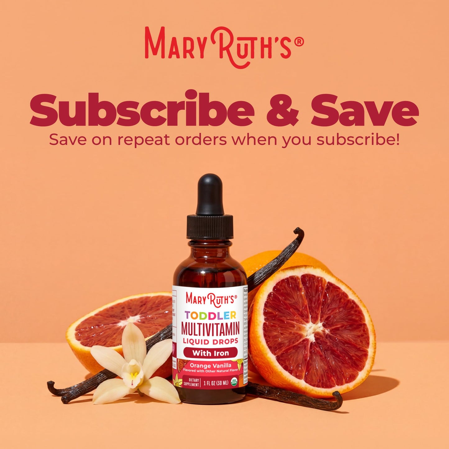 MARYRUTH'S Organics Multivitamin & Multimineral with Iron for Toddlers | USDA Organic | Sugar Free | Multivitamin Liquid Drops for Kids Ages 1-3 | Immune Support | Vegan | Non-GMO | 2 Fl Oz