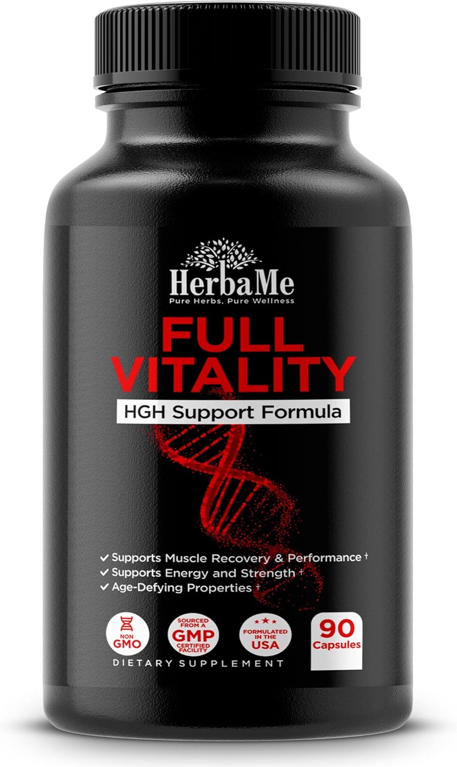 HerbaMe HGH Support Supplement for Men & Women, 90 Capsules – Naturally Supports Human Growth Hormone, Amino Acid Complex with Arginine & Colostrum – Supports Nighttime Recovery, Energy & Performance