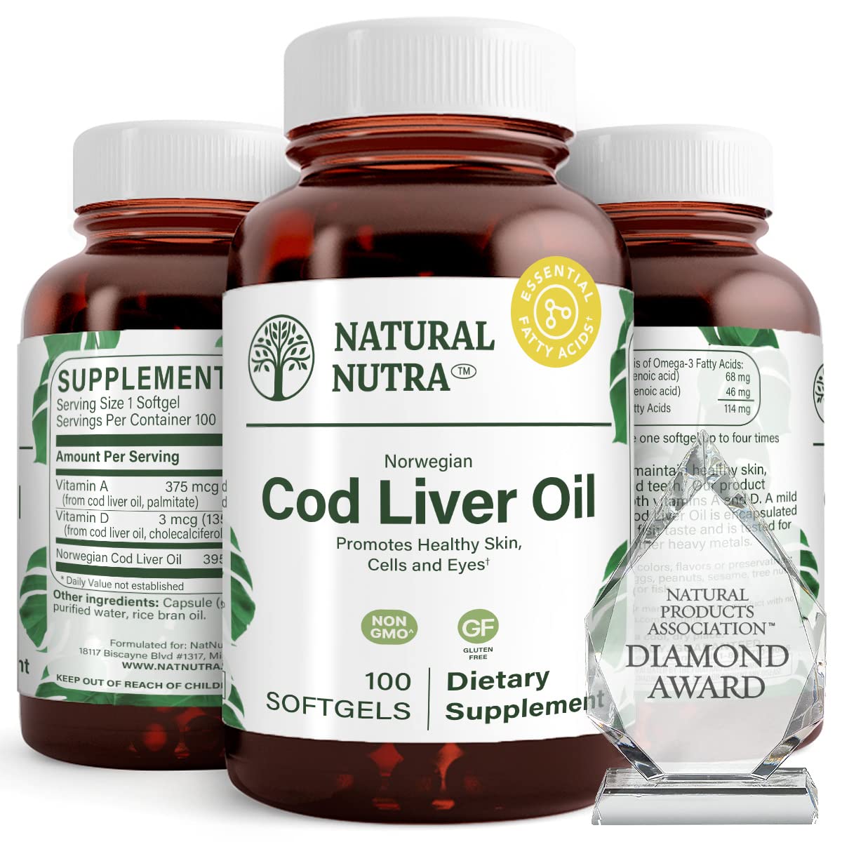 Natural Nutra Norwegian Cod Liver Oil Supplement 250 Softgels | Helps Maintain Skin & Body Density, Eye Health & Nerve Function, Promotes Dental Health, Supports Cardiovascular Health