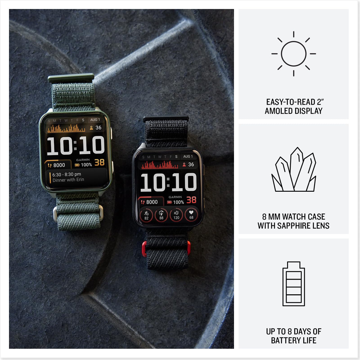 PlayBetter Garmin Venu X1 (Moss/Titanium) Fitness GPS Smartwatch Bundle - 2" Thin AMOLED Display, Advanced Health and Fitness 5000mAh Portable Charger & HD Screen Protectors