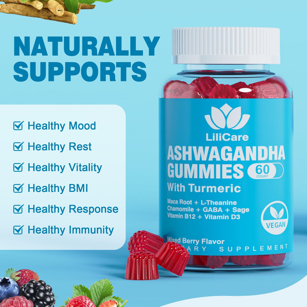 EnvyDeal 2 Pack Ashwagandha Gummies for Immune Support, 2000mg Organic Ashwa