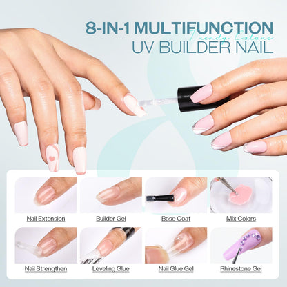 Morovan Builder Gel for Nails: Clear 8 in 1 Builder Gel with Gel Top Coat and Base Coat