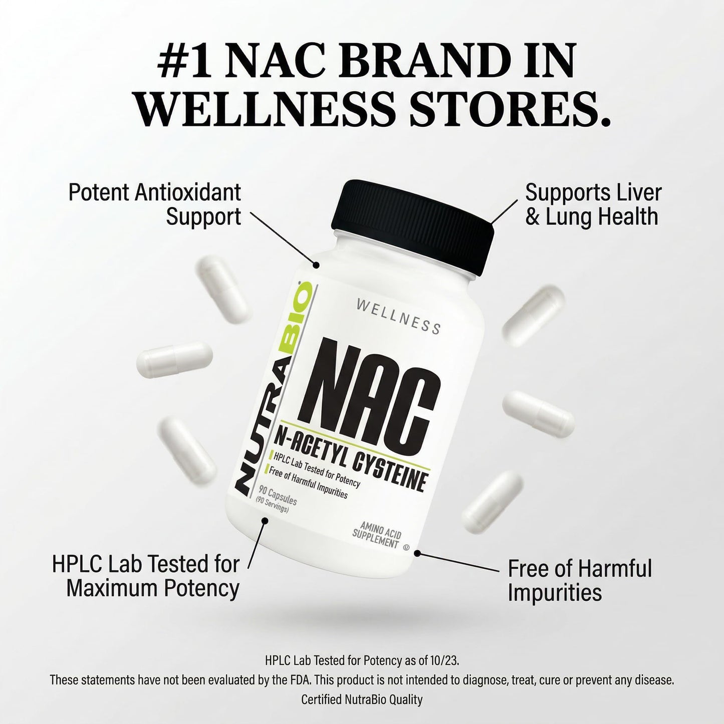 NutraBio N-Acetyl Cysteine Supplement (NAC) - 90 Capsules, 600mg Each - Powerful Anti-Oxidant - Immune Support - Boost Glutathione