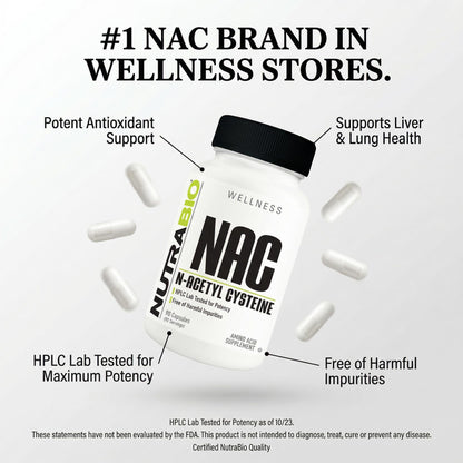 NutraBio N-Acetyl Cysteine Supplement (NAC) - 90 Capsules, 600mg Each - Powerful Anti-Oxidant - Immune Support - Boost Glutathione