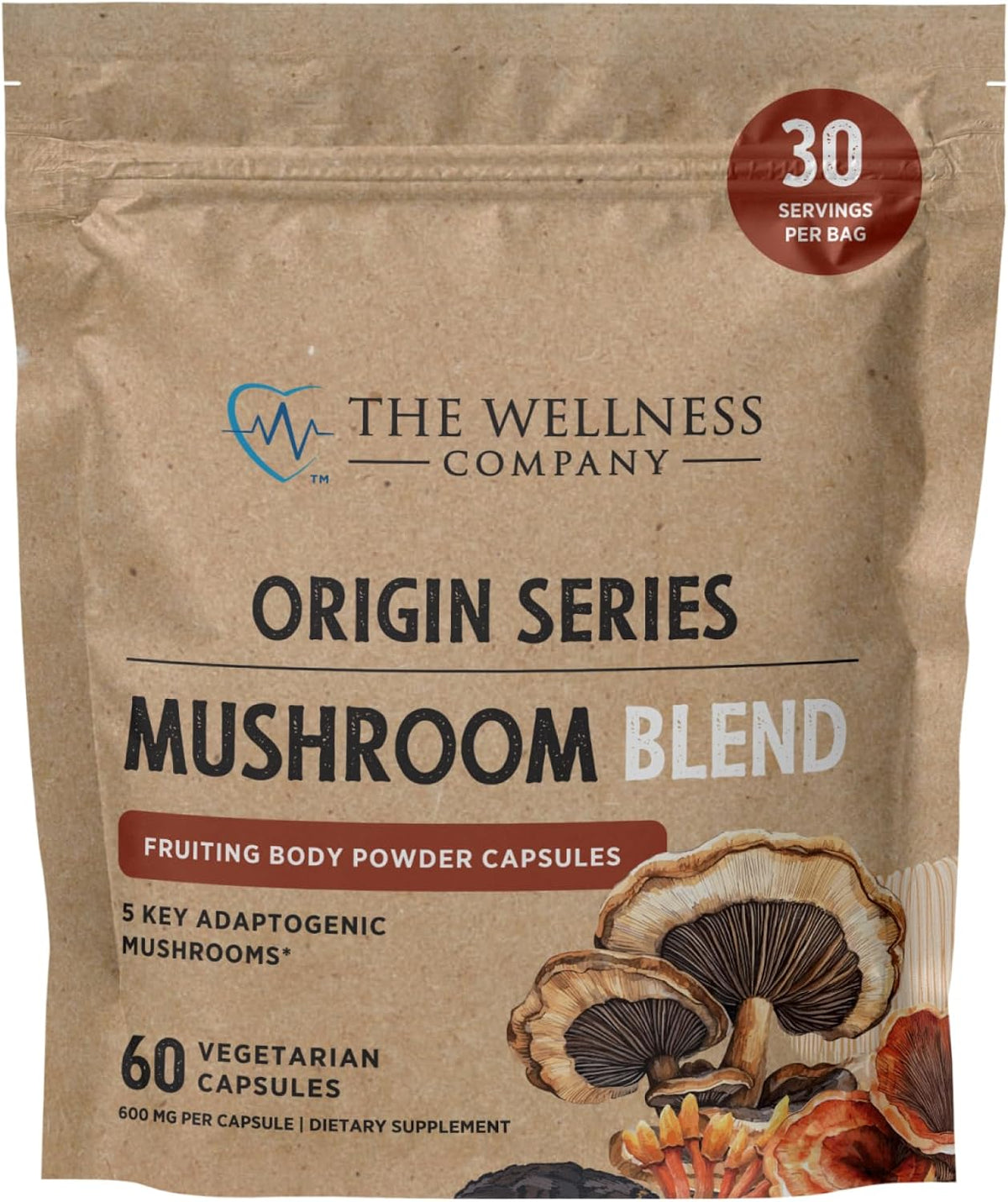 Mushroom Blend - Reishi, Lion's Mane, Turkey Tail, Cordyceps & Chaga, 60ct