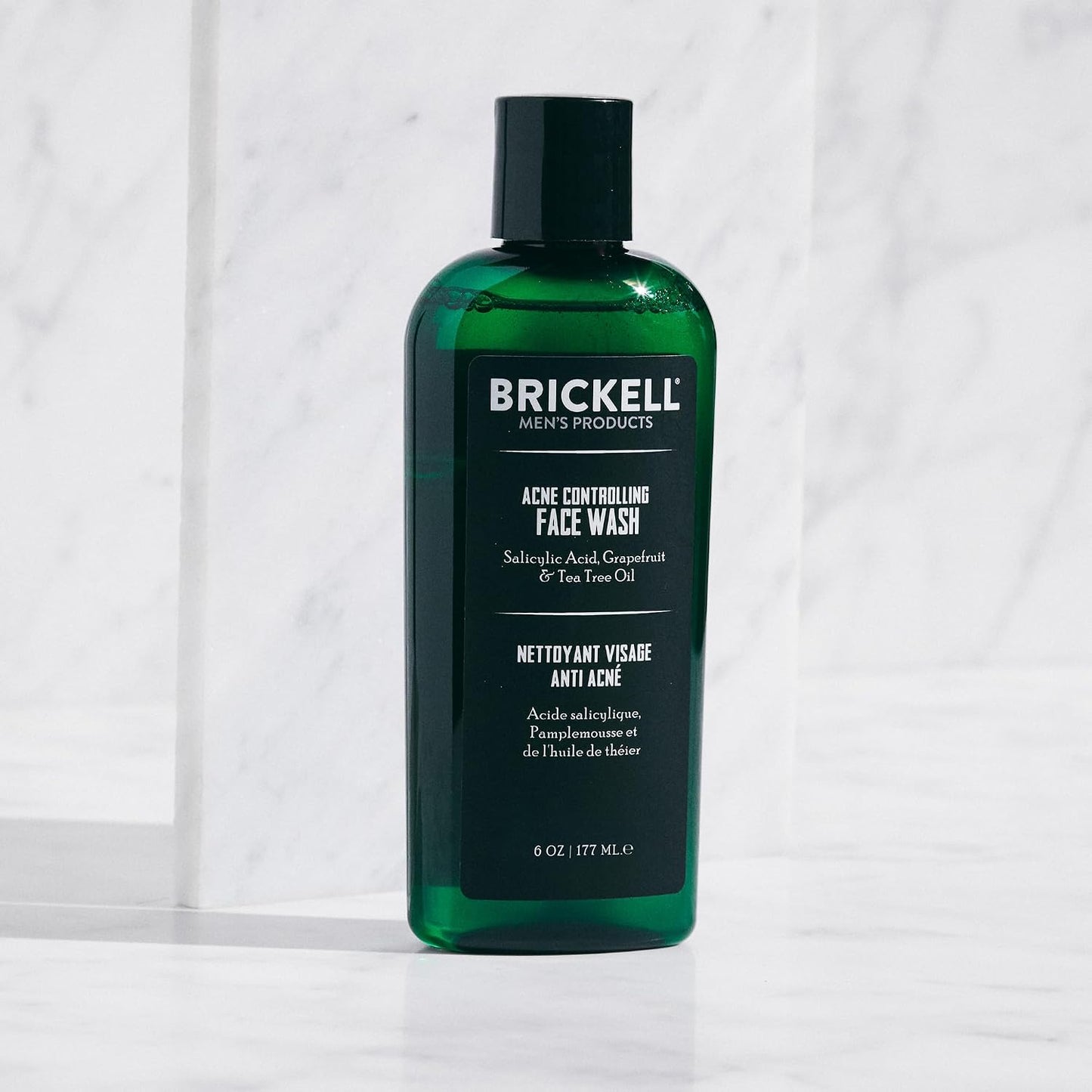 Brickell Men's Acne Face Wash for Men, Acne Face Wash to Cleanse Skin and Eliminate Acne, Clears Breakouts, With 2% Salicylic Acid, Hyaluronic Acid, and Tea Tree Oil, 6 Ounces