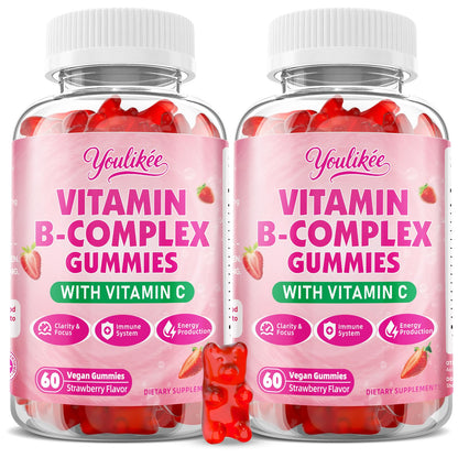 Vitamin B-Complex Gummies for Women & Men, Strawberry Flavor, 60 Count | Methyl B12, B1, B2, B3, B5, B6, B7 & B9 - Vitamin B Complex with Vitamin C for Energy, Brain & Immune Support