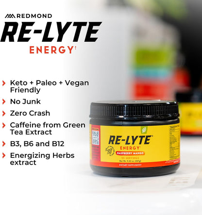 Redmond Re-Lyte Energy Electrolyte Mix, Raspberry Mango, 8.6oz Jar