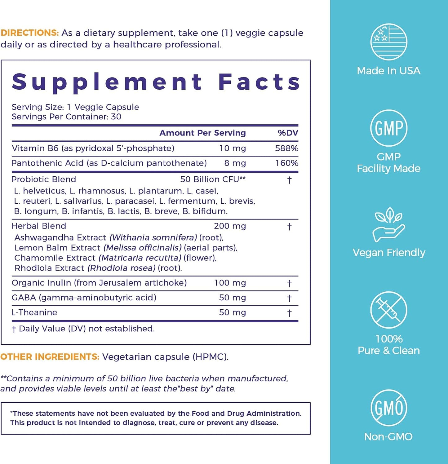 NewRhythm Mood Probiotics 50 Billion CFU, 14 Strains | Lactobacillus Helveticus, Prebiotic, Ashwagandha, GABA, L-Theanine, Vitamin B6 B5, Digestive & Mood Support, 30 Capsules