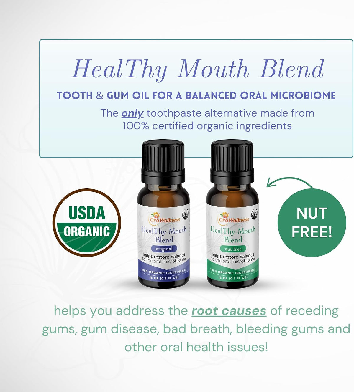 OraWellness Nut Free Healthy Mouth Blend Tooth Oil 3 Pack + BrushEco Bamboo Toothbrush with 4 Rows
