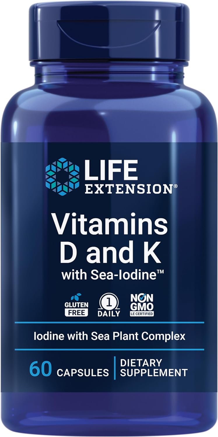 Life Extension Vitamins D and K with Sea-Iodine for Thyroid, 60 Capsules