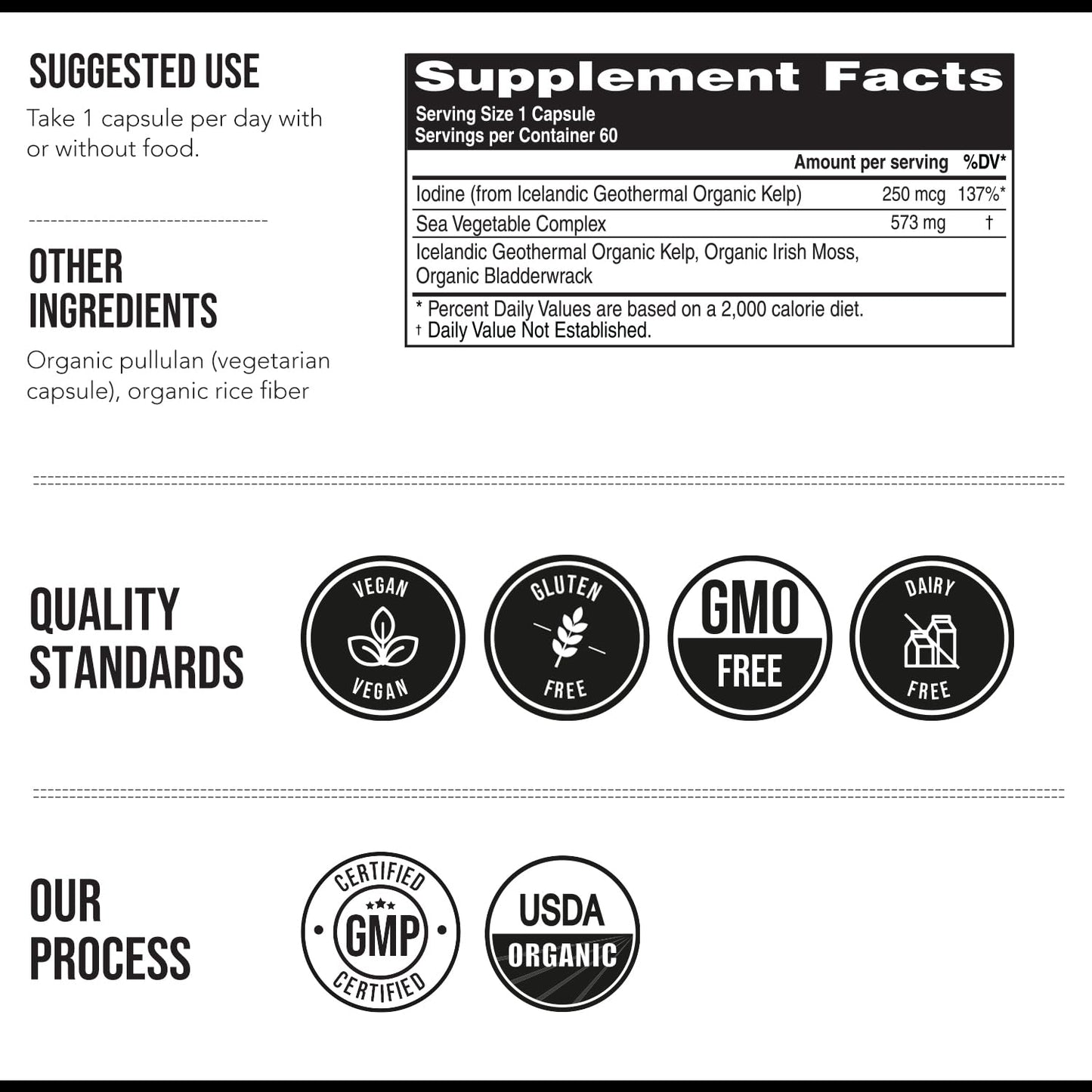 Organic Iodine Supplement from Sea Vegetable Complex, Whole Food & Raw Form - Iodine Plus Trace Mineral Complex – Contains Purest Icelandic Sea Kelp, Irish Moss & Bladderwrack (250 mcg)
