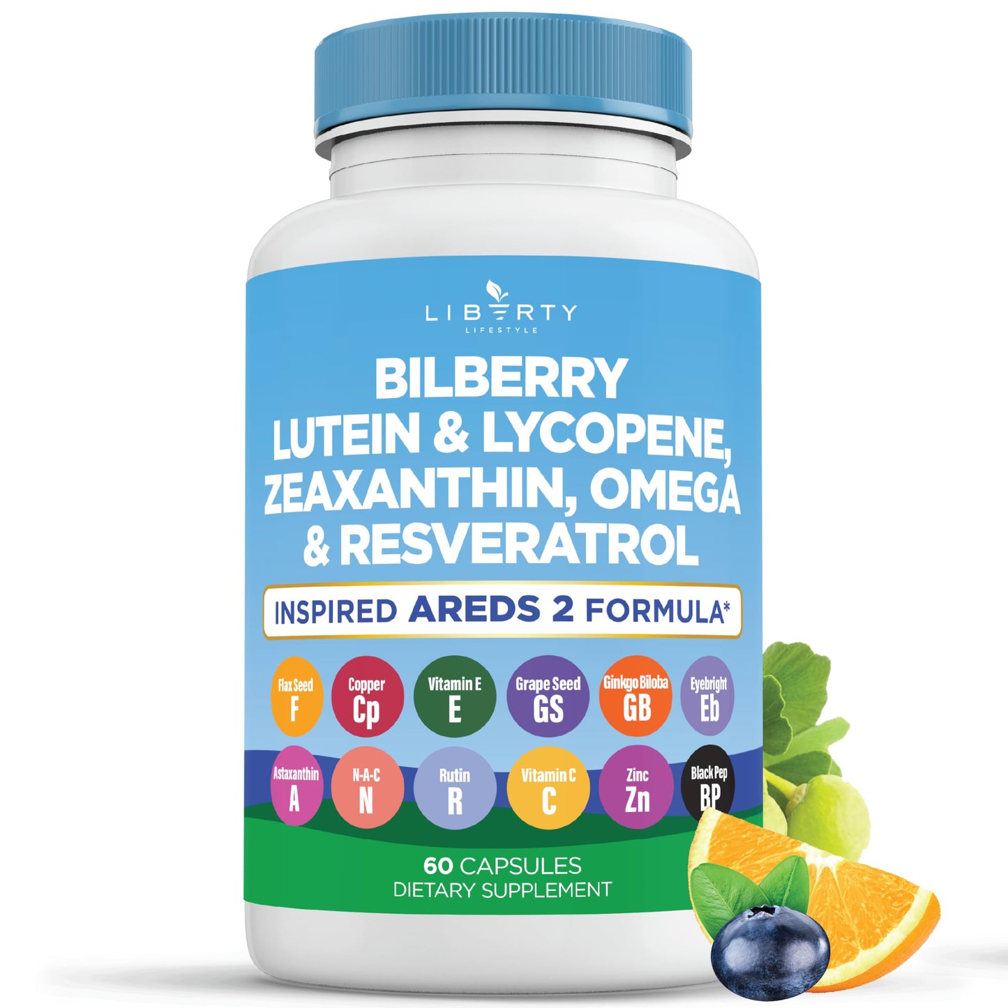 Liberty Lifestyle Eye Health Vitamins with Bilberry, Lutein & Zeaxanthin, Lycopene, Resveratrol, Grape Seed Extract Flaxseed Astaxanthin- AREDS 2-180 Capsules