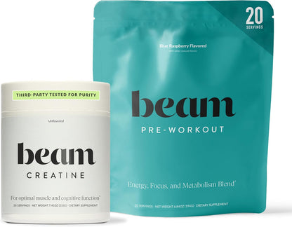 BEAM Creatine Monohydrate + Pre Workout Bundle – Strength, Endurance & Muscle Recovery Stack – Clean Energy & Hydration Support, Third-Party Tested for Peak Training Performance