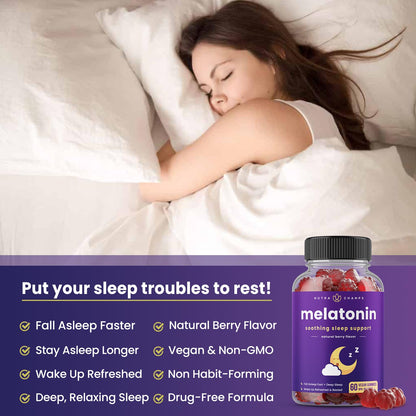 Melatonin Gummies for Kids & Adults | Natural Sleep Aid Drug-Free, Vegan Berry Flavor Kids Melatonin Gummy Supplement | 2.5mg, 5mg or 10mg Dose | Sleeping Pills Substitute 60 Gummies (Pack of 2)