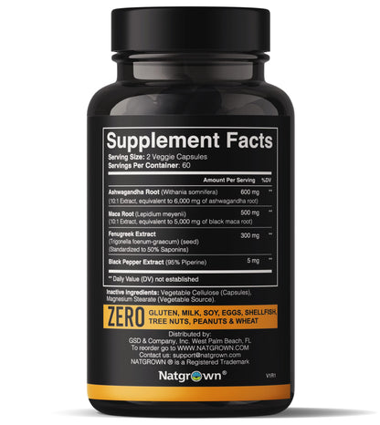 Natgrown Ashwagandha Maca Root Fenugreek Extract Capsules Supplement