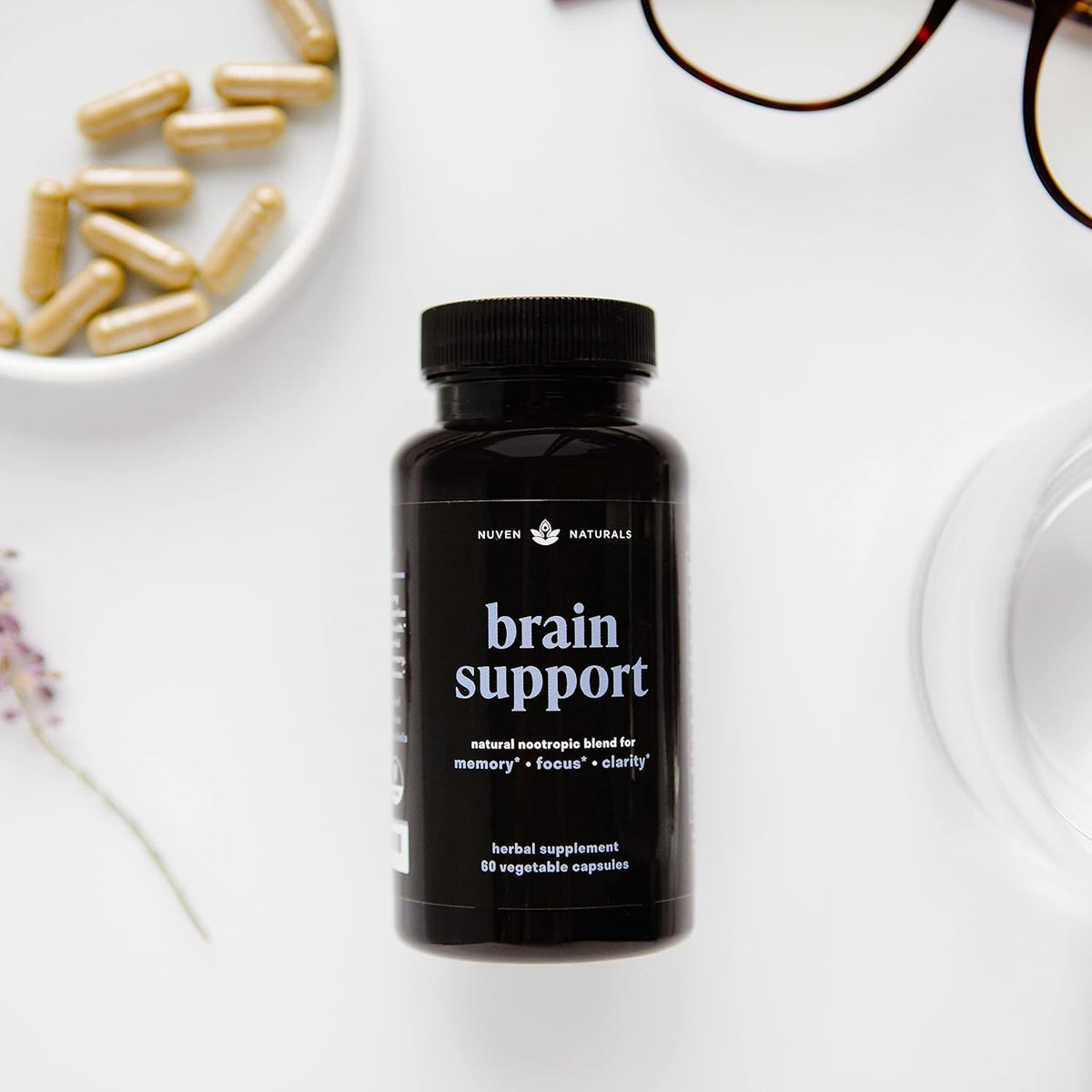 Brain Support Supplement - Natural Memory and Focus Supplement with Lion’s Mane, Ginkgo Biloba, Bacopa Monnieri & Ashwagandha Root - Natural Nootropics & Brain Booster | 60 Capsules