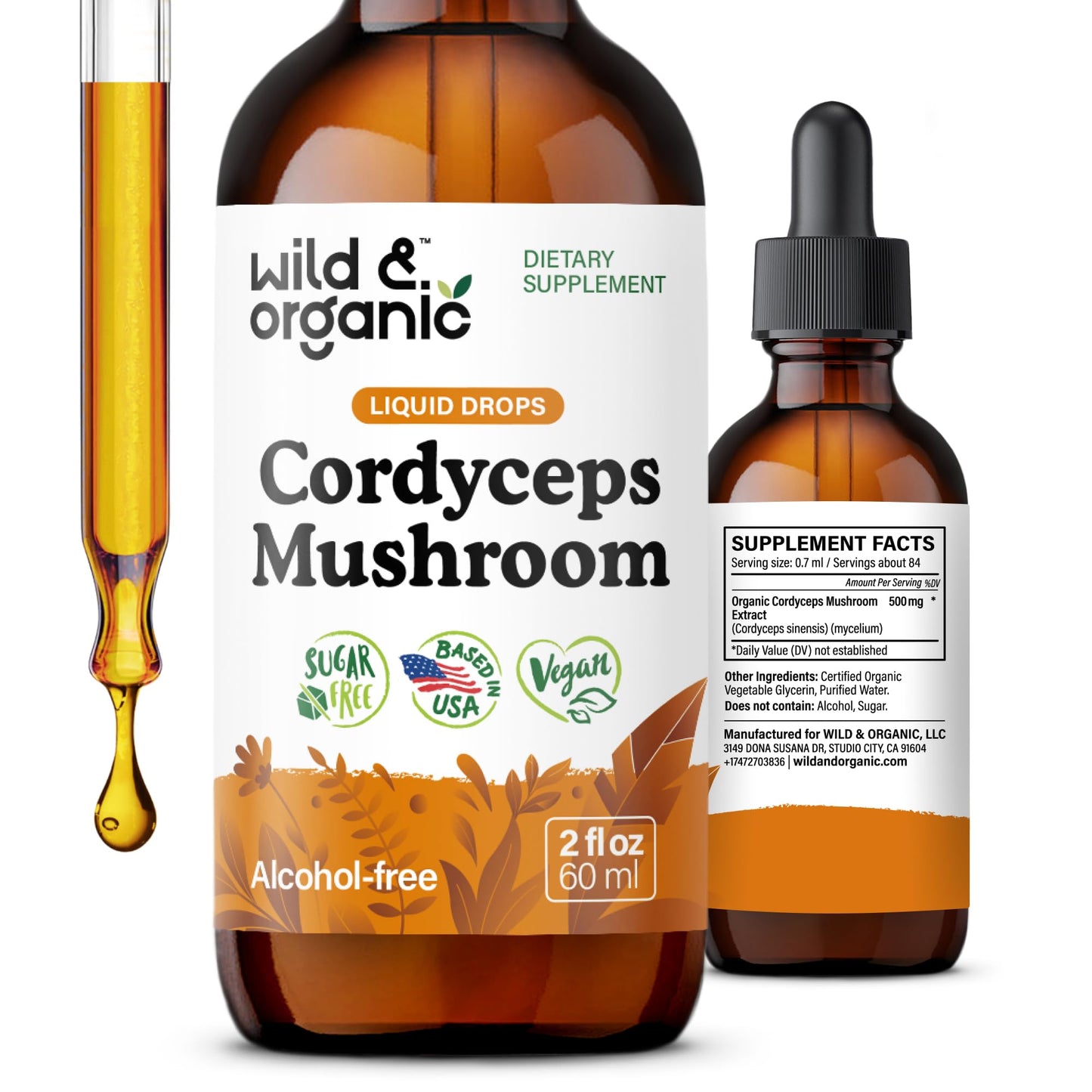 Wild & Organic Cordyceps Mushroom Tincture - Energy & Immune Support - Cordyceps Sinensis Extract Supplement - Liquid Mushroom Drops - Add to Tea & Mix with Powder - Sugar & Alcohol-Free - 4 fl oz
