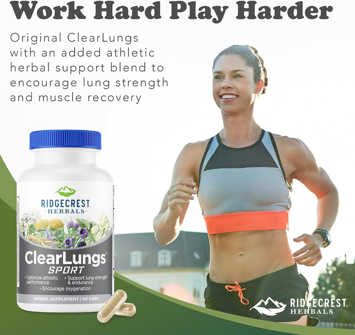 RidgeCrest Herbals ClearLungs Sport Oxygen and Lung Support 60 Ct | 30 Servings, Cordyceps, Rhodiola, Eleuthero, Natural Endurance, Stamina and Athletic Performance Support Formula