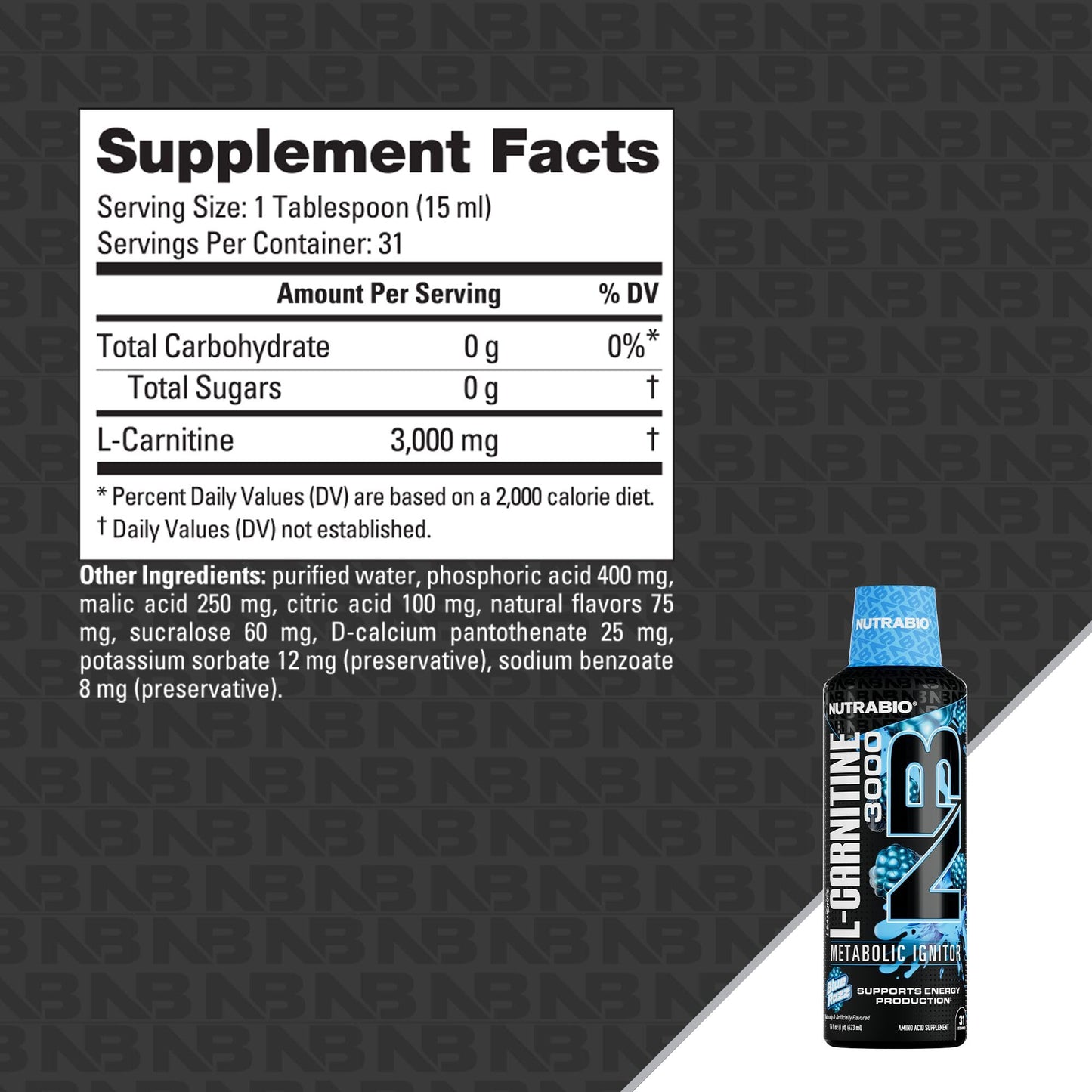 NutraBio – L-Carnitine Liquid Shots – 3000mg, (Green Apple) – 10mg of Vitamin B-5 – Zero Carbs & Sugars – Energy Production – Muscle Recovery