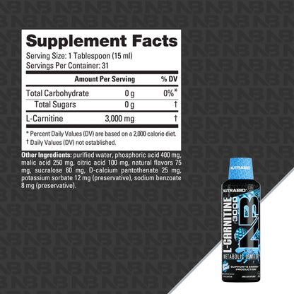 NutraBio – L-Carnitine Liquid Shots – 3000mg, (Green Apple) – 10mg of Vitamin B-5 – Zero Carbs & Sugars – Energy Production – Muscle Recovery