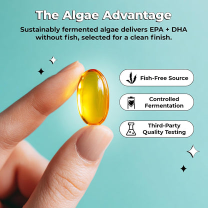 Future Kind Omega-3 Supplement for Clarity, Memory, and Mobility Comfort, 2 Months Supply of Citrus-Scented Softgels with EPA and DHA, Vegan Omega-3 Supplement from Algae, Carrageenan Free, 60 Count