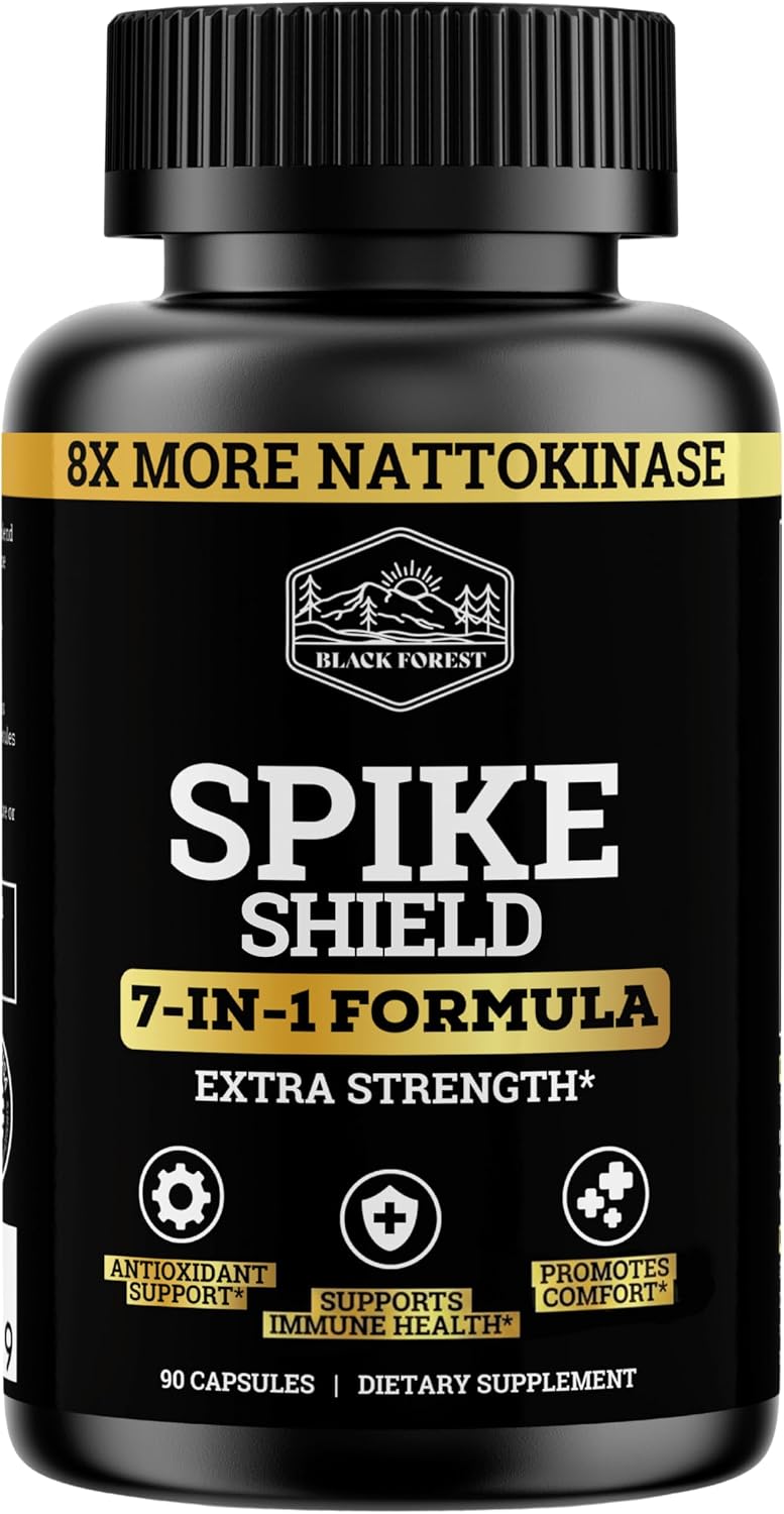Black Forest Spike Shield 7-In-1 Formula Wellness Supplement – Nattokinase 8000 FU, Bromelain 500mg, Curcumin, Quercetin, NAC, Zinc – Comfort & Antioxidant Support – Non-GMO, Gluten-Free – 90 Capsules