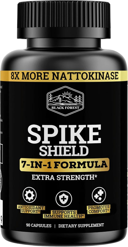 Black Forest Spike Shield 7-In-1 Formula Wellness Supplement – Nattokinase 8000 FU, Bromelain 500mg, Curcumin, Quercetin, NAC, Zinc – Comfort & Antioxidant Support – Non-GMO, Gluten-Free – 90 Capsules