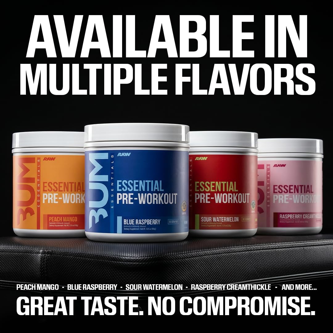 RAW Nutrition - Essential Pre - Chris Bumstead Pre Workout Formula, Sports Nutrition Pre-Workout Powders | Men & Womens Drink, Energy Powder for Working Out (Blue Raspberry)
