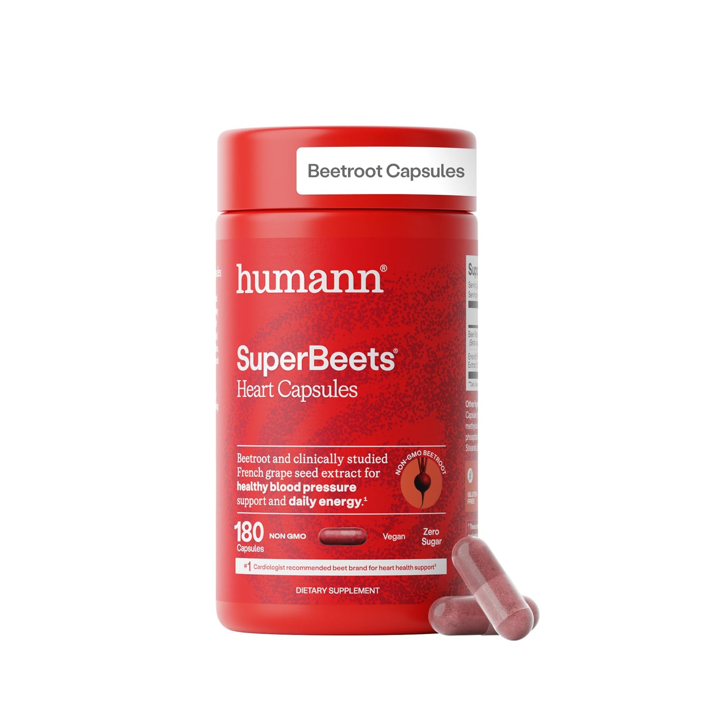 Humann SuperBeets Beet Root Capsules Quick Release 1000mg, Helps Support Nitric Oxide Production, Blood Pressure Support, Heart Health, Contains Non-GMO Beetroot Powder, Studied Antioxidants, 90 Count